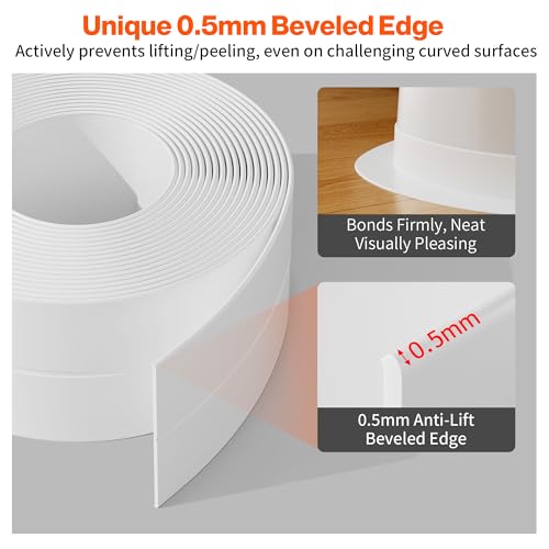 Image of Dstorelhp 2PCS Caulk Tape for Bath & Kitchen, White, 1.5 inch x 10.5Ft | Waterproof, Self Adhesive, Peel and Stick, For Countertop Bathroom Toilet Bathtub Sink Shower Wall Trim, Easy to Install