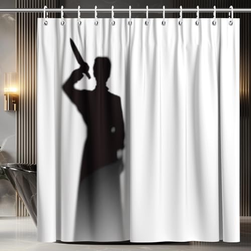 Koveni Horror Shadow Shower Curtain 72x72 Inches with Hooks Scary Knife Silhouette Bathroom Decor Waterproof Quick-Dry Polyester Fabric for Halloween Party and Spooky Home Decoration