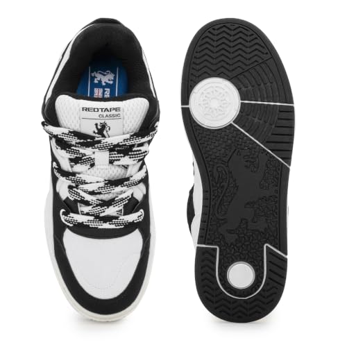 Image of Red Tape Men's Sneakers Black Pu Mesh Round Toe Lace-Up All-Day Comfort