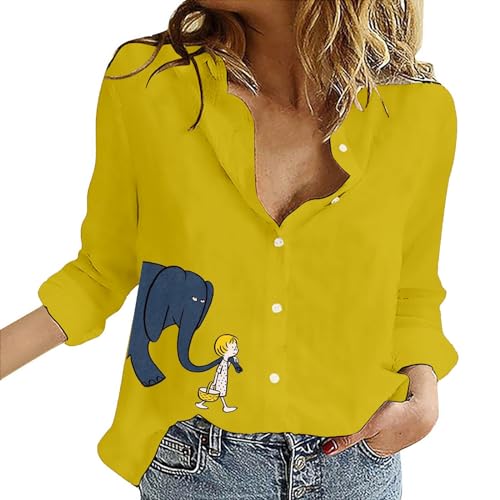 Women's Casual Shirt Print V Neck Long Sleeve Loose Shirt Top