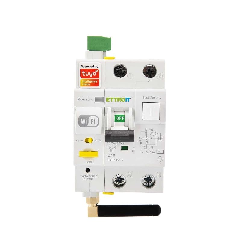 ETTROIT INTERRUTTORE MAGNETOTERMICO DIFFERENZIALE SMART WIFI 1P+N 16A 230V/400V RIARMO AUTOMATICO APP TUYA OCCUPA 3 MODULI DIN