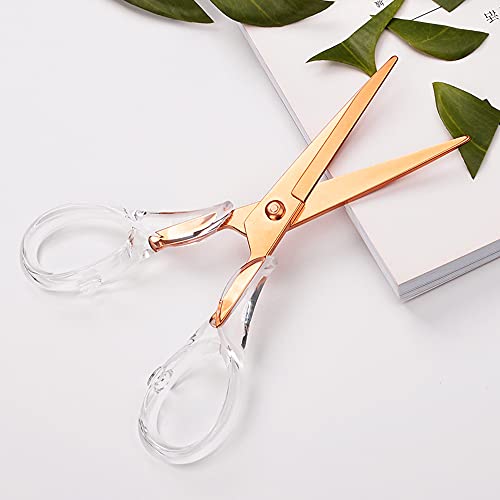 Acrylic Scissors,Stylish Scissors, Stainless Steel Scissors With Clear Acrylic Handle, Stationery Tool For Office, Home, School (Rosegold) #TOP5