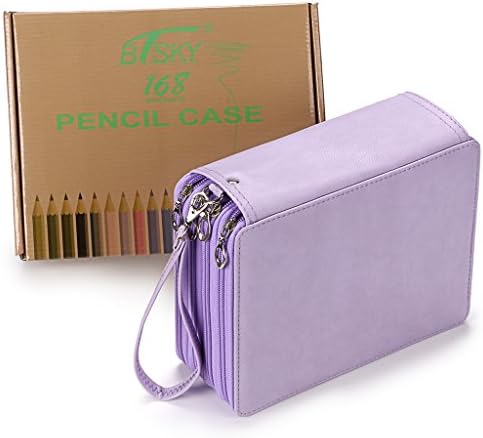 BTSKY PU Leather 160 Inserting Super Large Capacity Multi-Layer Students Colored Pencil Wrap Storage Case Bag Pouch Holder Stationery Organizer (no Pencils) (Purple)