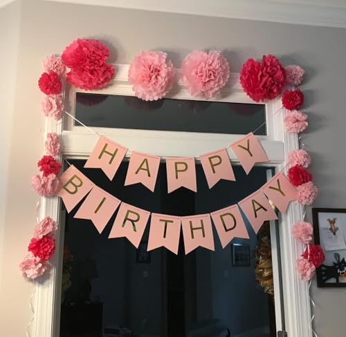 Image of Happy Birthday Banner Pink Birthday Signs Party Supplies Garland Decorations Nursery Hanging Decor (Soft Pink)