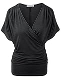 J.TOMSON Women's Batwing Sleeve Surplice Wrap Front Top CHARCOAL 2XL