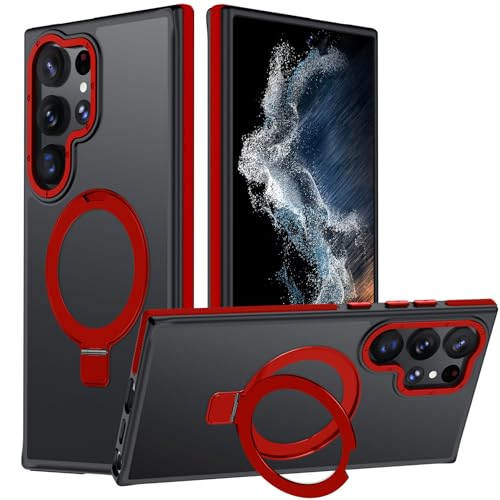 Mondelete for Samsung Galaxy S22 Ultra Case, Magnetic Adjustable Ring Stand [Fit for Magsafe], [Military-Grade Shockproof Protection] Phone Case for S22 Ultra Case with Kickstand&Ring Holder (Red)