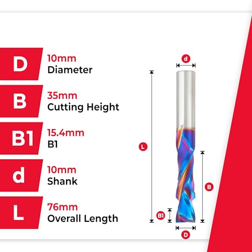 Image of Amana Tool Spektra Extreme Tool Life Coated Solid Carbide CNC Compression Spiral Router Bit, 48314-K, 10mm D x 35mm CH x 10mm Shank x 76mm Long