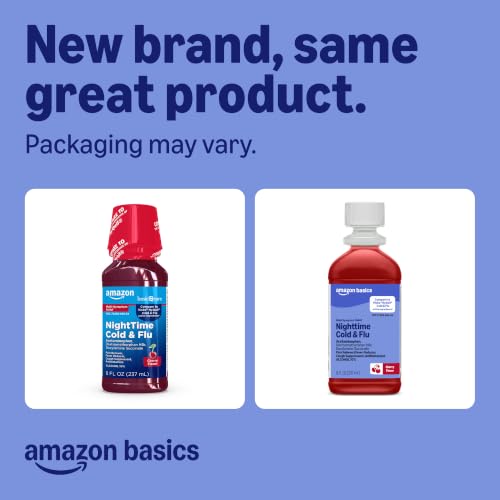 Amazon Basics Nighttime Cold & Flu Relief Syrup, Pain Reliever, Fever Reducer, Cough Suppressant, Antihistamine, Cherry, 8 fl oz (Pack of 1) (Previously Care) - image 2