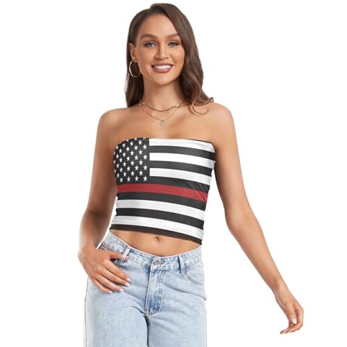 Thin Red Line USA American Honoring Firefighter Womens Boob Tube Top Soft Bandeau Bra Top Sports Bra for Teen Girls Surgery