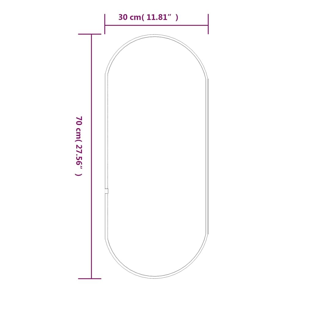 Golden Wandspiegel oval 70 x 30 cm Glas PVC Rahmen Wandmontage für Flur Bad Schlafzimmer, Ganzkörper Spiegelbild für Kosmetik Rasur