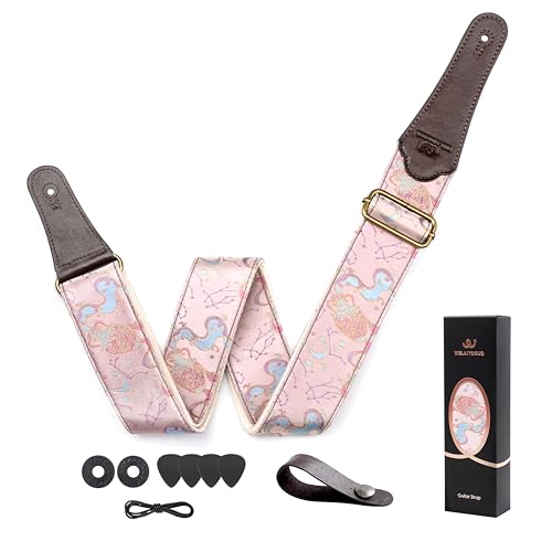 WELAIYOOUQ Guitar Strap, embroidery Jacquard Adjustable Guitar Straps for Acoustic/Bass/Electric Guitar, Includes Guitar Pick, Strap Button and Strap Lock, Constellation Gift (Aquarius)