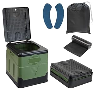 Montafox Faltbare Campingtoilette max 150 kg Mobile Toilette WC Klapptoilette Trockentrenntoilette 12 Toilettenbeuteln, Farbe: grün/schwarz