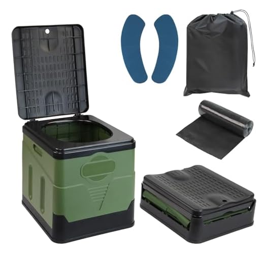 Montafox Faltbare Campingtoilette max 150 kg Mobile Toilette WC Klapptoilette Trockentrenntoilette 12 Toilettenbeuteln, Farbe: grün/schwarz