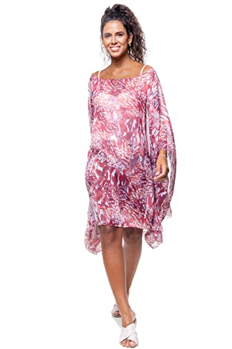 Kaftan 101 Resort Wear Vestido Crepe Estampado Cor:Vermelho;Tamanho:ÚNICO