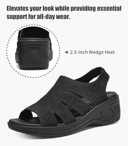 Image of Womens Wedge Sandals Platform Walking Sandals Open Toe Ankle Elastic Strap Casual Comfortable Summer Dressy