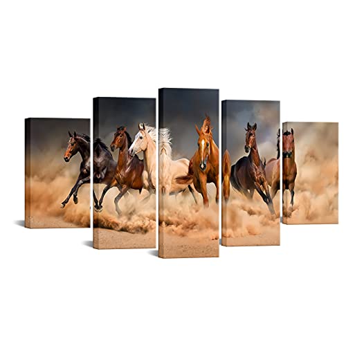 Levvarts - Large 5 Piece Painting Running Horse Canvas Wall Art Wild Animal Picture Print On Canvas Modern Home Office Living Room Decoration Framed Gallery Wrapped #TOP18