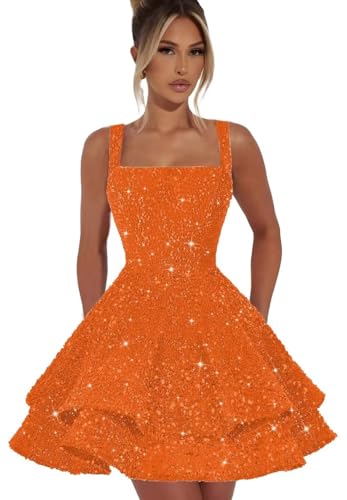 Short Homecoming Dresses for Teens Sparkly Sequin Spaghetti Strap Short Prom Dress Sweet 16 Cocktail Party Gown
