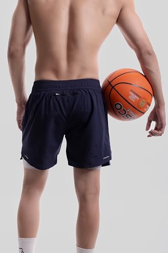 Image of COITONIC 2 in 1 Active Dual Black Shorts with Inner Tights Layer | Men's Double Layer Short for Running, Gym & Sports
