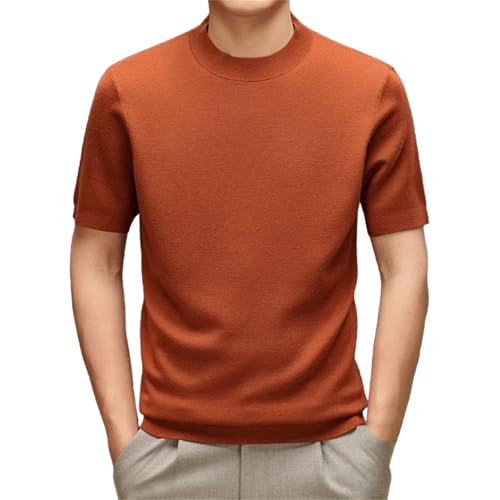 Men Worsted Wool O-Neck Short Sleeve Solid Orange Green Sweaters Round Neck Thin Short Sleeves Pullover
