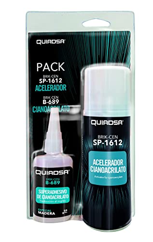 Quiadsa - KIT RETRÁCTIL ESPECIAL MADERA - Adhesivo de cianoacrilato con acelerador - Aplicación precisa en carpintería y ebanistería - Unión rápida y duradera - 50 g + acelerador