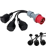 CEE Adapter, Starkstrom CEE Stecker 400V 16A auf 3x230V Kupplung Verlängerungskabel mit Klappdeckel & Schutzkontaktsteck, Für Baustellen, Landwirtschaft, Generatoren, Wohnwagen, Täglichen Einsatz