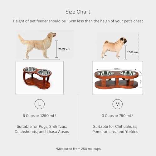 Image of Pure Souls Skye Pet Feeder, Natural Acacia Wood Feeders Stand, Elevated Dog Bowls, Food Water Diner, Durable Double Bowl Feeding Stands for Dogs - Large