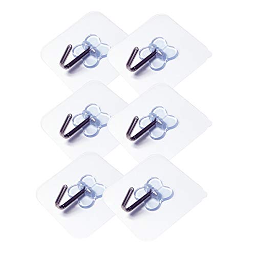 Nicedec 6-Pack 6KG / 13.2lb (Max) Transparent Heavy Duty Hooks Pack, Nail Free Ceiling Hook Wall Hooks for Home and Office, Waterproof and Oilproof [Not Recommended for Painted Wall]