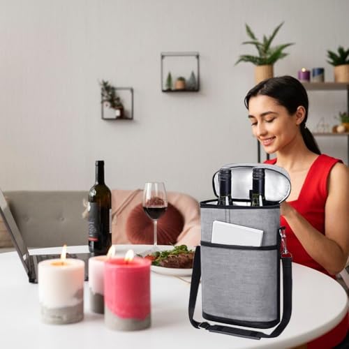 Fourre-tout pour porte-bouteille de vin isotherme gris portable