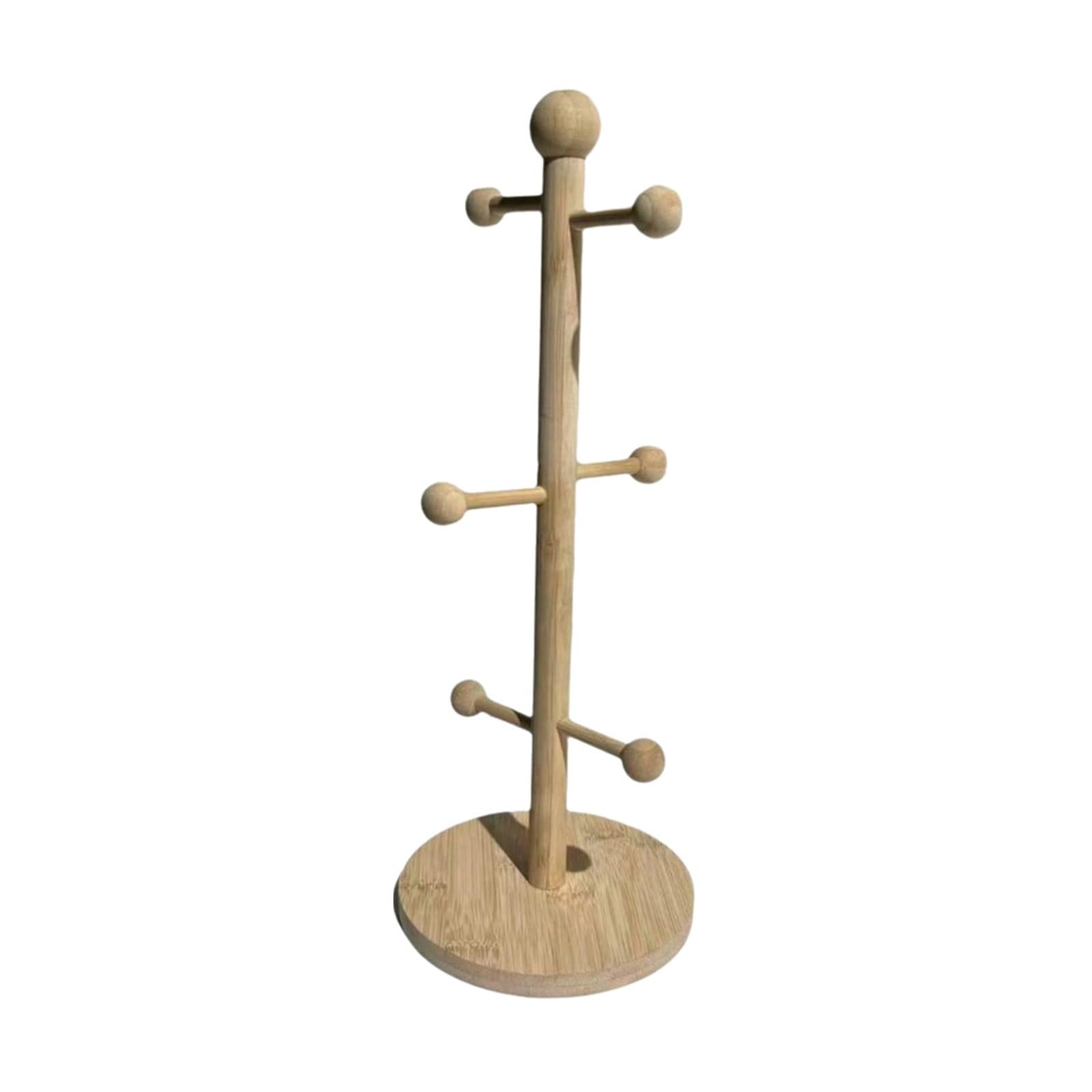 Yonmledo 01 Mug Stand Wooden Cup Storage Holder Non-Slip Base 6 Hooks Design Tabletop Cup Shelf Tree Shape Sturdy Coffee Mug Rack Cafe Decor