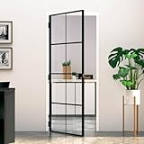 Porte intérieure noire 83 x 201,5 cm, verre trempé et aluminium, design fin, double face, pour pièces de vie lumineuses, accessoires de montage inclus