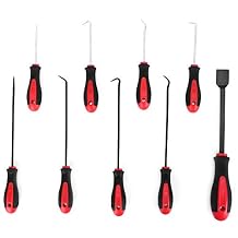 9pcs Pick Hook Set - Stainless Steel with Comfortable Rubber Handle for Automotive O - Gasket Removal - Ideal for Mechanics