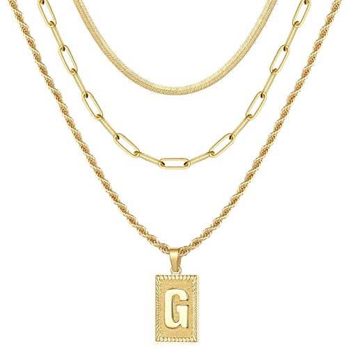 Gold Layered Necklaces For Women, 14K Gold Plated Layering Snake Choker Necklace Paperclip Chain Necklace Square Letter G Initial Necklace Gold Layered Necklaces For Women Gold Necklaces For Women #TOP13