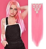 Clip in Hair Extensions Pink Straight Weave 22 Inch 7 Pieces Synthetic Clip in Hair Extensions For Black Women