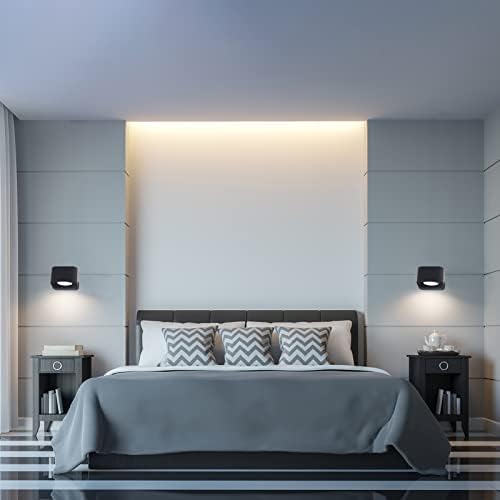 Immver Wall Lights, 2000mAh Rechargeable Battery Operated, with Warm/Natural/Cool White Light & 3 Brightness Dimmable, 360° Rotatable Reading Light, for Living Room, Bedside Lamp, Corridor, Stairs