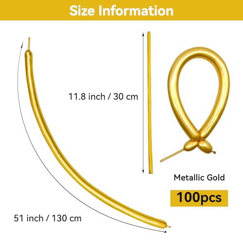 Image of Metallic Gold Long Balloons Premium 260 Twisting Animals Magic Balloons for Birthday Kids Wedding Party Supply 100pcs