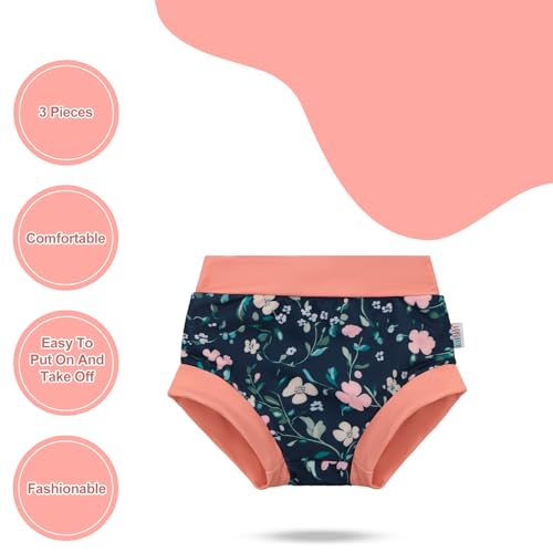 Image of ALVABABY 3 Pack Reusable Baby Girls Swim Diapers UPF 50+ Washable Toddler Beach Diapers