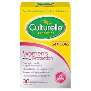 Culturelle 4-in-1 Probiotics for Women, Daily Probiotic & Prebiotic Supplement to Support Vaginal Health, Digestive Health, Immune Health, Occasional Diarrhea, Gas & Bloating Relief, Non-GMO, 30 Count