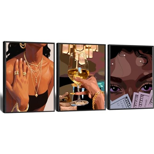 Luxury Wall Art Set of 3 Elegant Jewelry Fine Wine