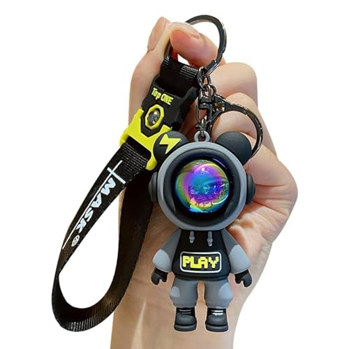 YOU WIZV Keychain for Men Boys - Cool Astronaut Car Anime Bear Key Ring Accessories | Backpack Bag Wristlet Charm for Men, Boys, Women, Girls, Kids(Black)