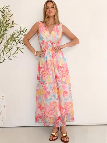 Image of ANRABESS Women's Floral Tulle Wedding Guest Maxi Dress | V Neck Sleeveless,A-Line Elastic Waist,Casual Flowy Formal Boho,Bridal Shower Garden Party Beach Vacation,Summer Fall