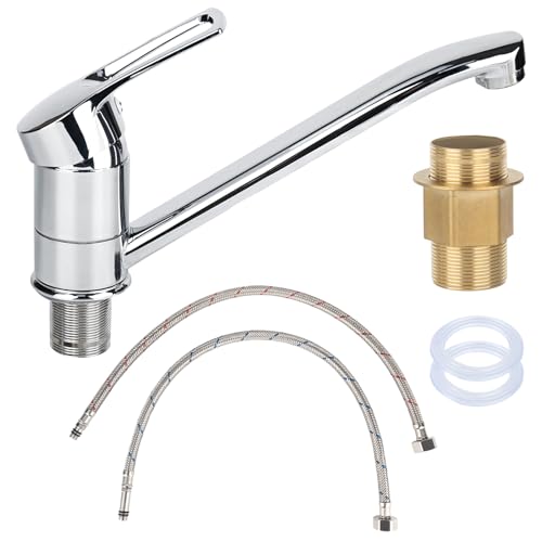 Grifo de cocina giratorio 360°, grifo giratorio para fregadero de cocina, grifo monomando cromado, grifo mezclador para la cocina, con 2 piezas de manguera de 50 cm, fácil montaje