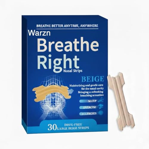 Image of Breathing Nasal Strips - ( 30 Count ) Breathe Right Nasal Strips for Snoring, Extra Strength Beige Nasal Pureflow Breathing Strips to Improve Sleep, Instant Nasal Congestion Relief Caused by Good Breath Colds & Allergies (Snoring Nose Stopper)