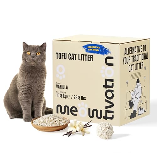 Litière au Tofu pour Chat 10,8 kg - Agglomérante et Végétale avec Fibre de Pois, 99% sans Poussière, Contrôle des Odeurs, Jetable aux Toilettes, Parfum Vanille