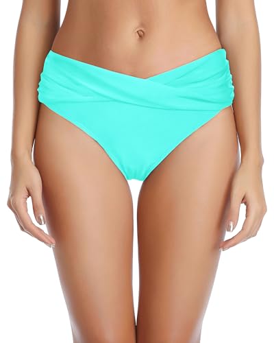 Image of Tempt Me Women Twist Bikini Bottom Moderate High Cut Bathing Suit Bottoms Ruched Swimsuit Bottom