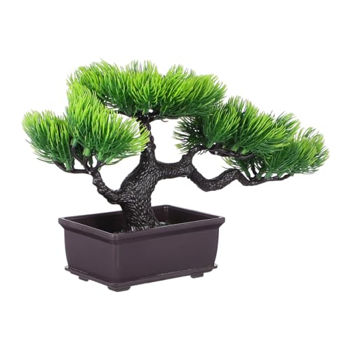 DECOMELODY Planta Artificial Maceta Resistente con Pino Japonés Realista Decoración de Escritorio Zen para Hogar y Oficina Centro de Mesa Decorativo Reutilizable Verde Natural