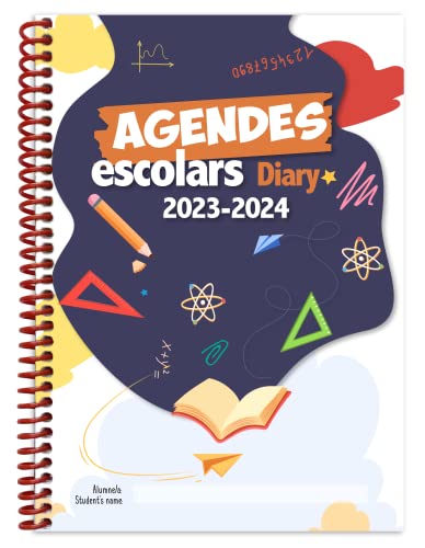 Agenda Escolar 2023-2024 // Semana Vista // Idioma Bilingüe CATALÁN-INGLÉS // Espiral plástico y tapas protectores // Formato A5 tamaño 150 x 211