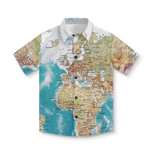 Boys‘ 3D Printed Hawaiian Shirt Button Down Short Sleeve Top with Classic Collar for Summer Travel & Holiday Outfit