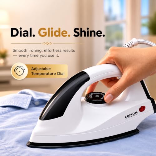 Image of Aero Iron Box for Clothes with 1 Year Replacement Warranty, 1000W Lightweight Dry Iron with Non-Stick Soleplate, Adjustable Temperature Control, Shockproof Body, Made in India, White