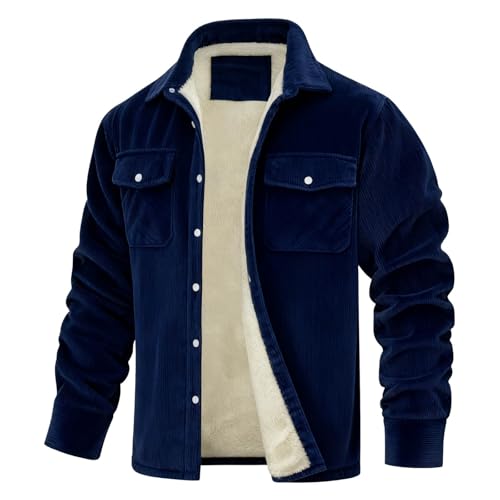 Modeewel Chaqueta de pana para hombre de invierno gruesa chaqueta de felpa cómoda y práctica chaqueta de trabajo forrada con forro polar chaqueta de peluche Corduroy chaqueta térmica gruesa chaqueta