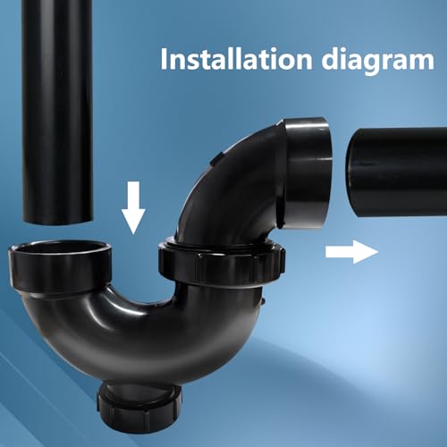 Image of Lesso Inch ABS P-Trap - HUB x HUB x Cleanout with Plug, Black, Leak-Proof Sink Drain Trap for Kitchen /Bathroom Plumbing
